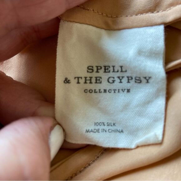 SPELL & THE GYPSY “WILD LOVE" Sandwashed peach Silk & Lace Kimono Robe Tie S/M - Picture 13 of 13